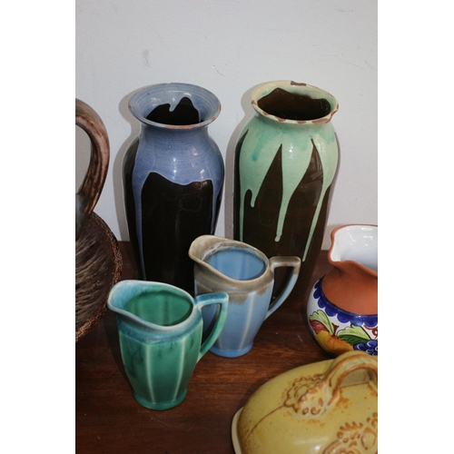 27 - Selection of Studio Pottery Trickle Glaze Vases, Butter Dish and Large Jug on a Bowl plus Other Item... 