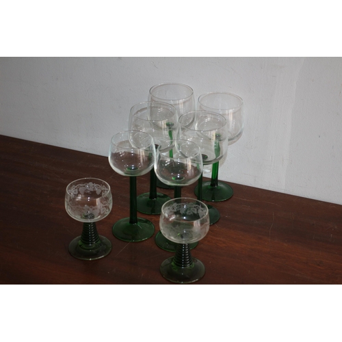 32 - Nice Selection of Vintage Green stemmed Glasses