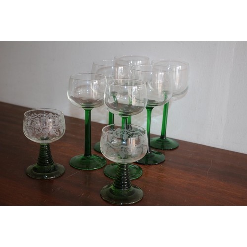 32 - Nice Selection of Vintage Green stemmed Glasses