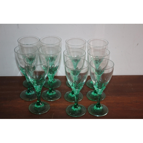 33 - Nice Selection of Green Stemmed, Floral Styled, Glasses