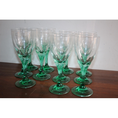 33 - Nice Selection of Green Stemmed, Floral Styled, Glasses