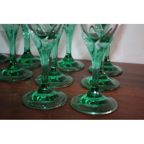 33 - Nice Selection of Green Stemmed, Floral Styled, Glasses