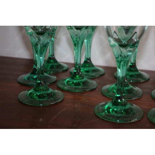 33 - Nice Selection of Green Stemmed, Floral Styled, Glasses