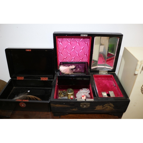 35 - Mixed Lot of Vintage Boxes, Sindy Doll Wardrobe, Metalware, Battery Driven Clock and a Oriental Figu... 