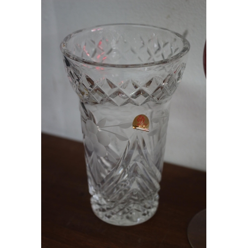 36 - Very Nice Dresden Lead Crystal Vase plus a Separate Twisted Stem Red Bowled Wine Glass