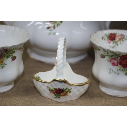 5 - Old Country Roses Teapot, Couple of Cups and a Posy Basket Ornament