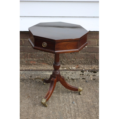 8 - Quality Mid Century Hand Made Octagonal Side Table With Drawer and Brass Claw Feet and Casters by Mc... 