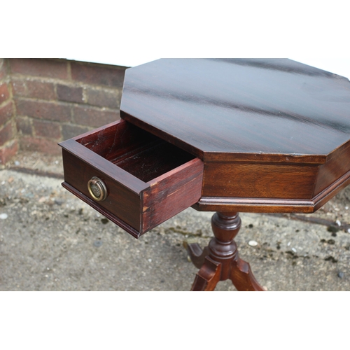 8 - Quality Mid Century Hand Made Octagonal Side Table With Drawer and Brass Claw Feet and Casters by Mc... 