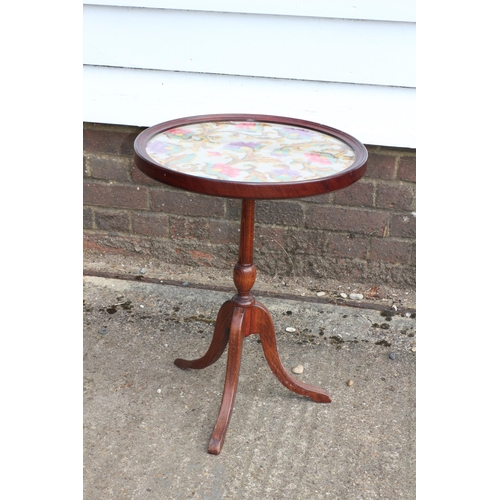 9 - Rare Peer Art Vintage Side Table with Embroidery Top and Glass Over