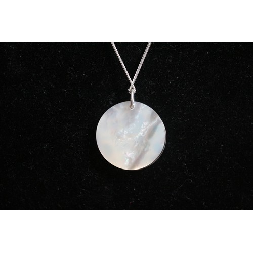 43 - Very Nice Sterling Silver Pendant Necklace with Mother of Pearl Back Discs on Silver Chain