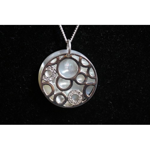 43 - Very Nice Sterling Silver Pendant Necklace with Mother of Pearl Back Discs on Silver Chain