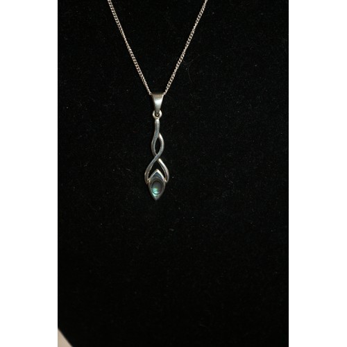 46 - Sterling Silver Pendant Necklace with Blue Centrepiece on Silver Chain