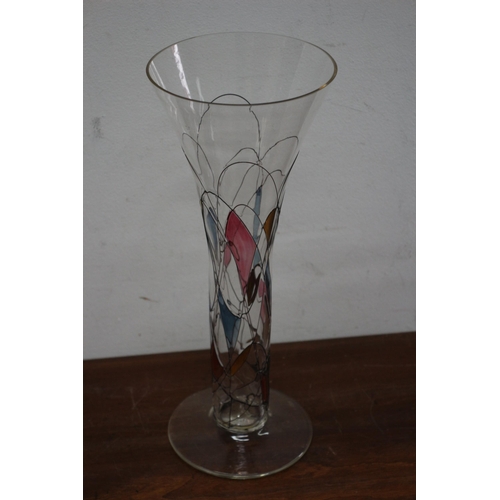 61 - Very Nice Multi-coloured Wirework Tall Glass Vase