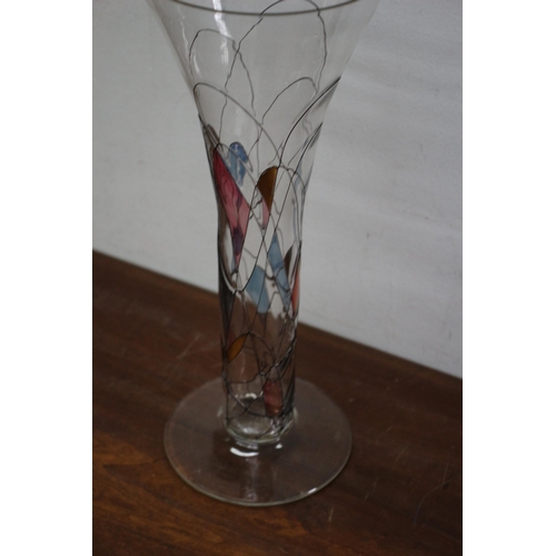 61 - Very Nice Multi-coloured Wirework Tall Glass Vase