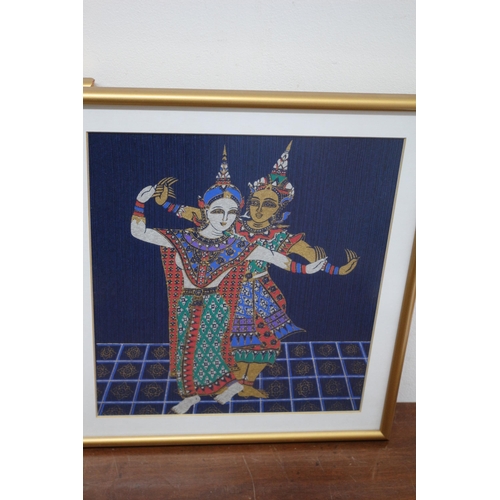 64 - Set of 4 Framed and Glazed  Blue Thai Art Silk Pictures