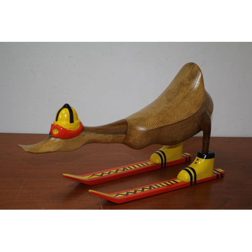 65 - Large Wooden Skiing Duck - 42cm