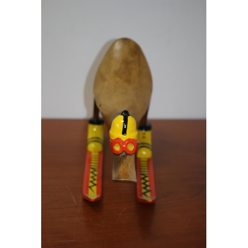 65 - Large Wooden Skiing Duck - 42cm