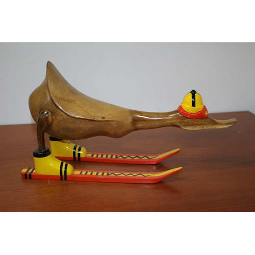 65 - Large Wooden Skiing Duck - 42cm