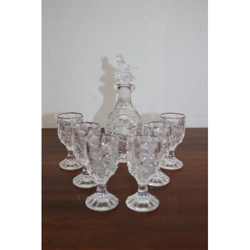 91 - Vintage Set of 6 Hofbouer German Crystal Port/Cordial Glasses with Cut Glass Bird Design plus the Ra... 