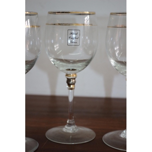 93 - Set of 4 Vintage Hand Crafted Wine Glasses with Gold Rims