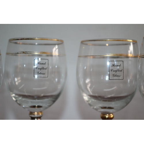 93 - Set of 4 Vintage Hand Crafted Wine Glasses with Gold Rims