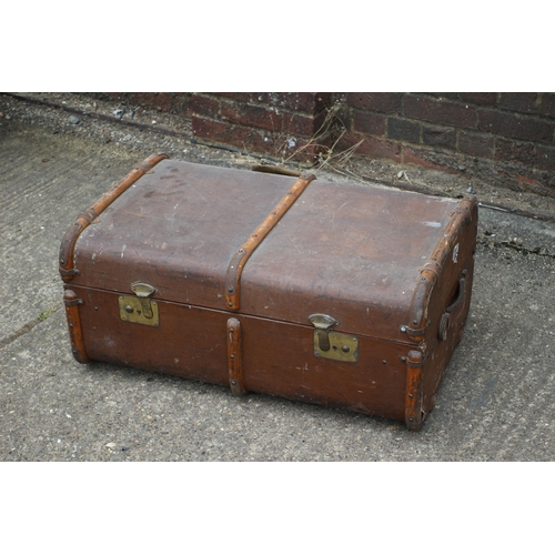 122 - Vintage Luggage Case with Wood Banding and Brass Clasps