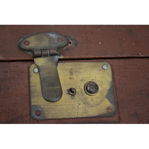 122 - Vintage Luggage Case with Wood Banding and Brass Clasps