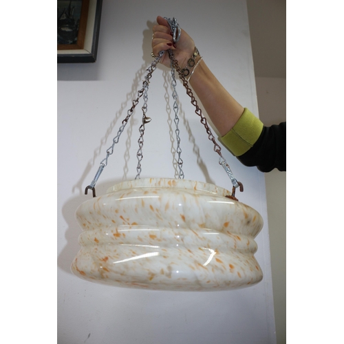 168 - Vintage Mottled Glass Hanging Shade in Speckled Orange - 30cm dia (Small Chip on Rim)