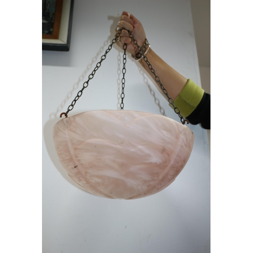 172 - Vintage Mottled Glass Hanging Shade in Pink - 30cm dia