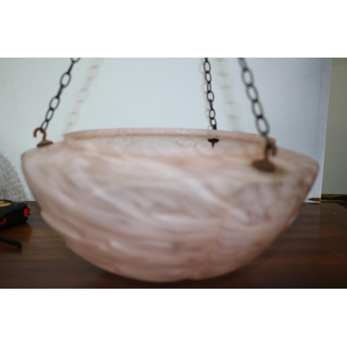 172 - Vintage Mottled Glass Hanging Shade in Pink - 30cm dia