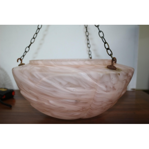 172 - Vintage Mottled Glass Hanging Shade in Pink - 30cm dia