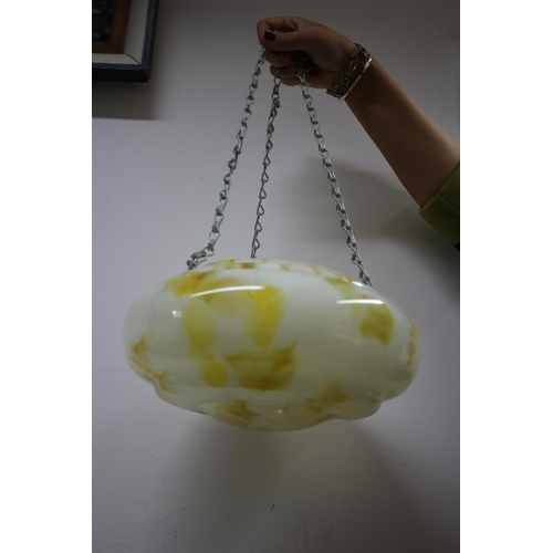 174 - Vintage Mottled Glass Hanging Shade in Yellow - 27cm dia