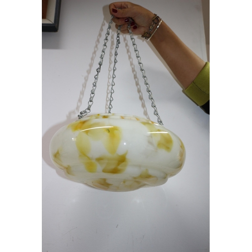 174 - Vintage Mottled Glass Hanging Shade in Yellow - 27cm dia