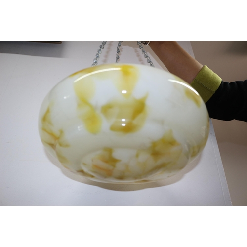 174 - Vintage Mottled Glass Hanging Shade in Yellow - 27cm dia