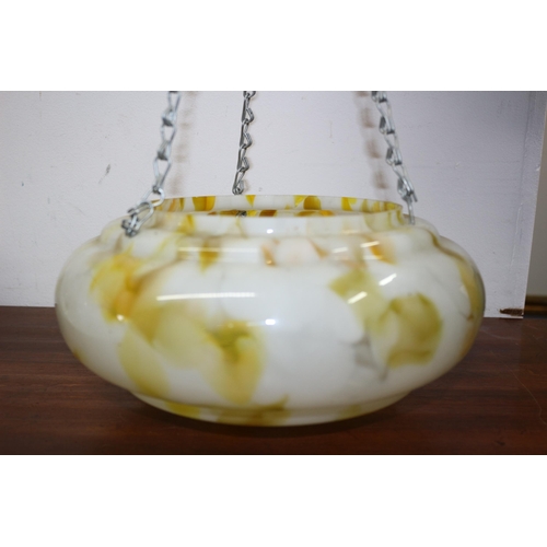 174 - Vintage Mottled Glass Hanging Shade in Yellow - 27cm dia