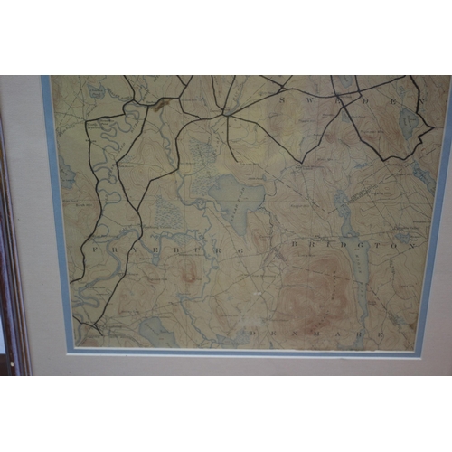 358 - Antique Topographic Map of East Maine USA - Framed and Glazed - 64.5 x 43cm