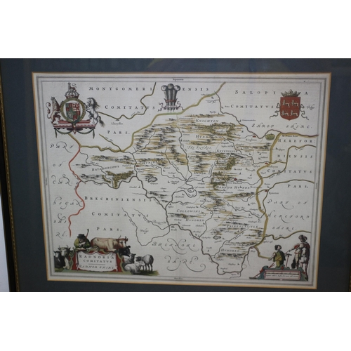 359 - 1668 Radnoria Original Map by Johannes Blaeu - Very Good Condition - Framed and Glazed - 66 x 53.5cm