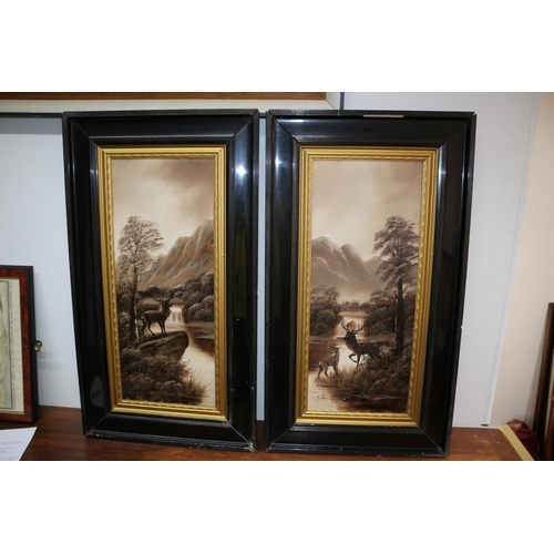 361 - Victorian Framed Oil on Boards with Scenes of Stags - Indistinguishably Signed to one