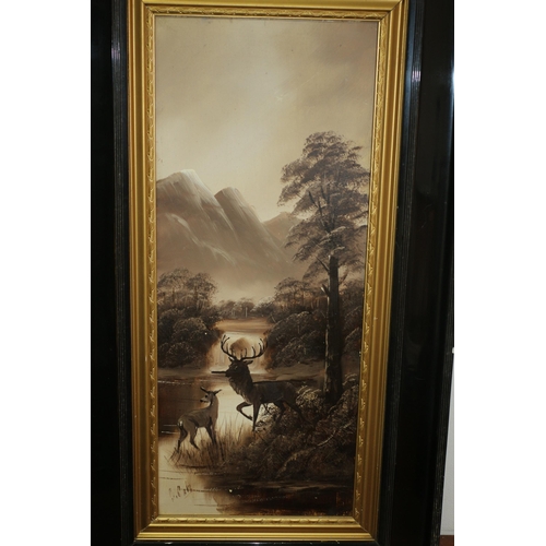 361 - Victorian Framed Oil on Boards with Scenes of Stags - Indistinguishably Signed to one