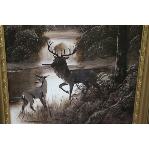 361 - Victorian Framed Oil on Boards with Scenes of Stags - Indistinguishably Signed to one