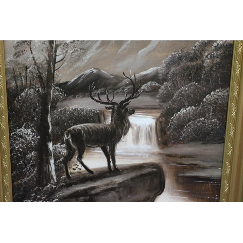 361 - Victorian Framed Oil on Boards with Scenes of Stags - Indistinguishably Signed to one