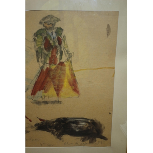 363 - Large Original Charcoal and Wash Painting in a Distinctly Picasso Style of a Spanish Bullfighter and... 