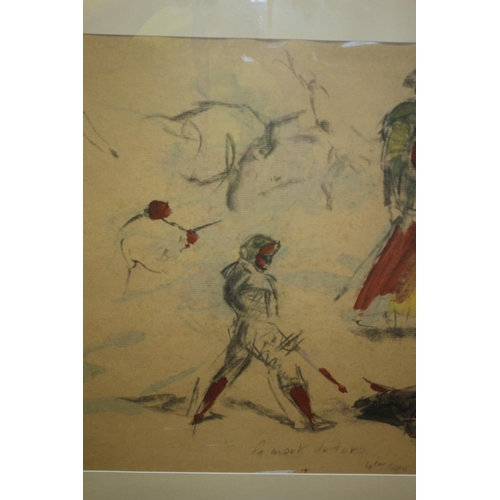 363 - Large Original Charcoal and Wash Painting in a Distinctly Picasso Style of a Spanish Bullfighter and... 