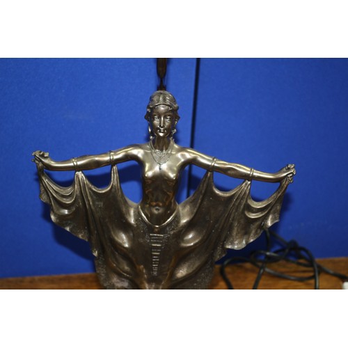 368 - Heavy Metallic Styled Lamp - Art Nouveau Styling of Glamerous Woman - Stamped on the base Rosa