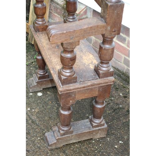 51 - Antique Oak Bench Seat with Paw End Arms and Ball Finials