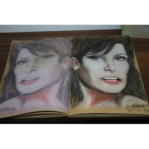 32 - 2 Books full of Charcoal Drawings of Film Stars