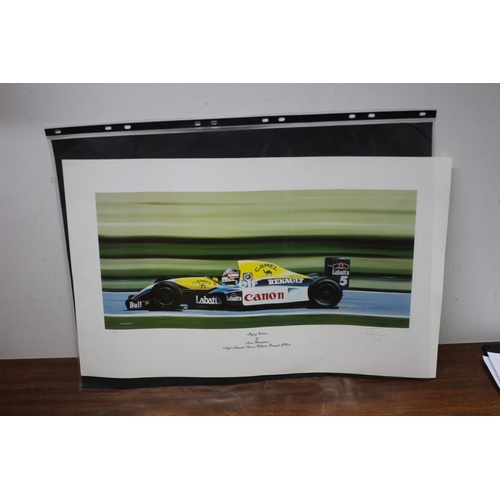 34 - Nigel Mansell Formula 1 Signed by artist Car Print 
61 x 37cm