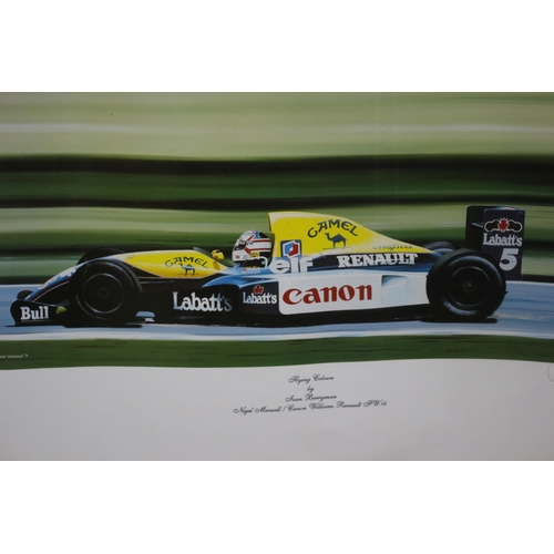 34 - Nigel Mansell Formula 1 Signed by artist Car Print 
61 x 37cm