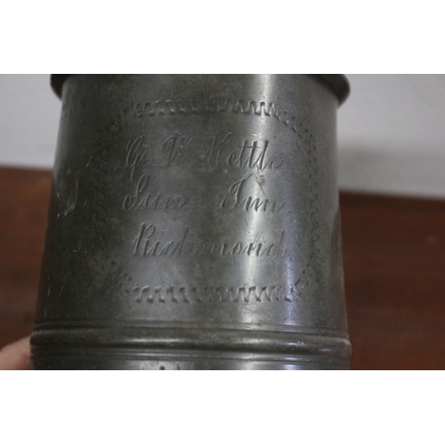 19 - Antique, 1878, Pewter 2 Pint Tankard, Originally Belonging to the Landlord, George William Kettle, o... 