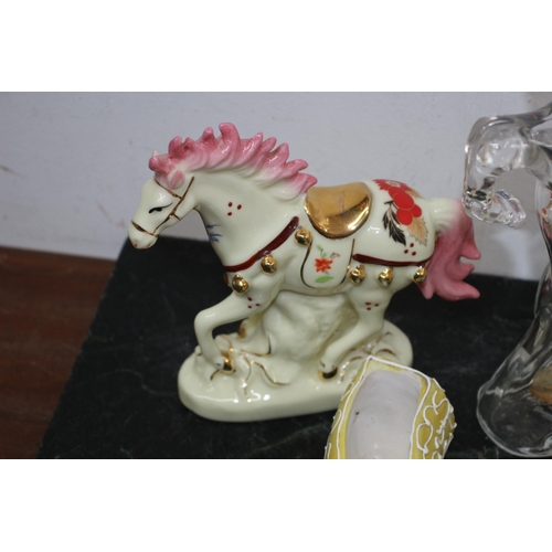 58 - Glass Horse Decanter (no stopper included), Italian Curve Dish Hand Painted and Cream China Horse an... 